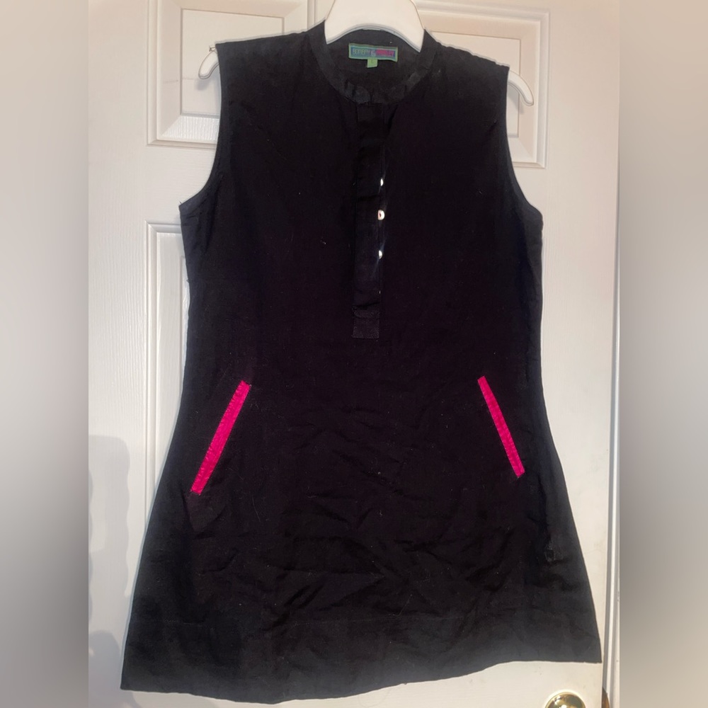 Bombay Paisley black linen mini dress Sz L